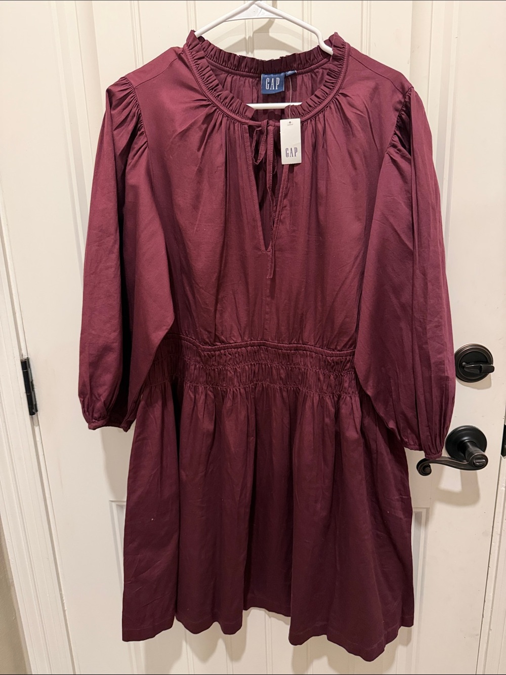 GAP Burgundy Smocked-Waist Midi Dress
